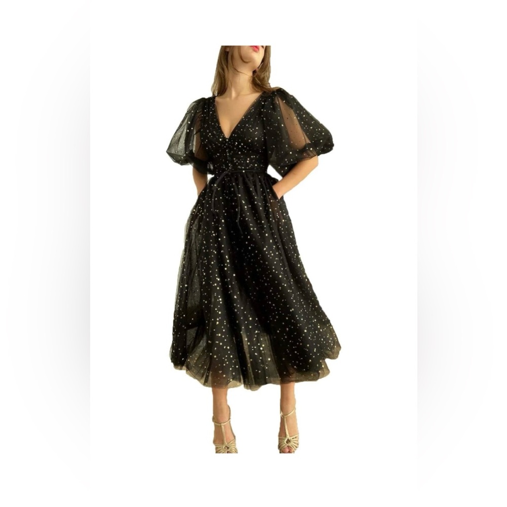 NWOT Elegant Black Starry Nite Corset Dress, sz 6/M